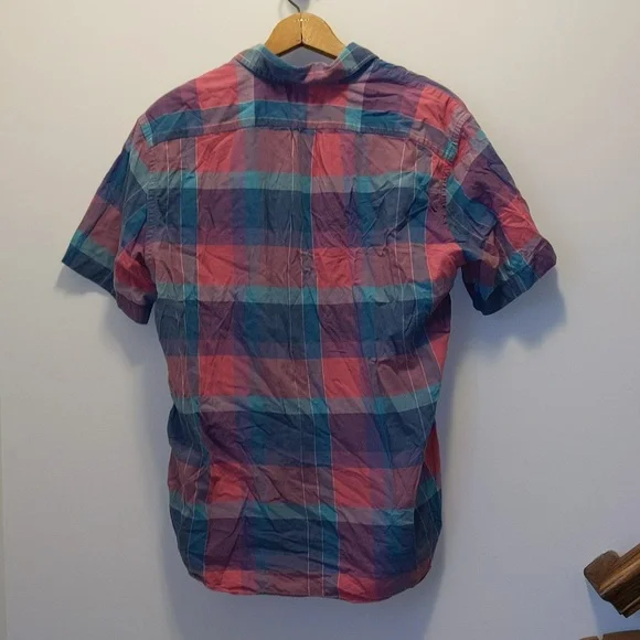 JCrew Size L Colorful Plaid Print Short Sleeve Shirt - Picture 5 of 8